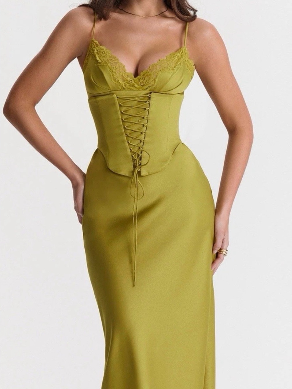 House Of CB Salma Chartreuse
Satin Slip Dress Size Medium